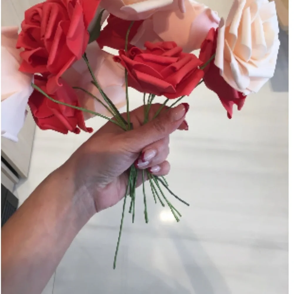 Faux Rose Bouquet - Red, White & Blush